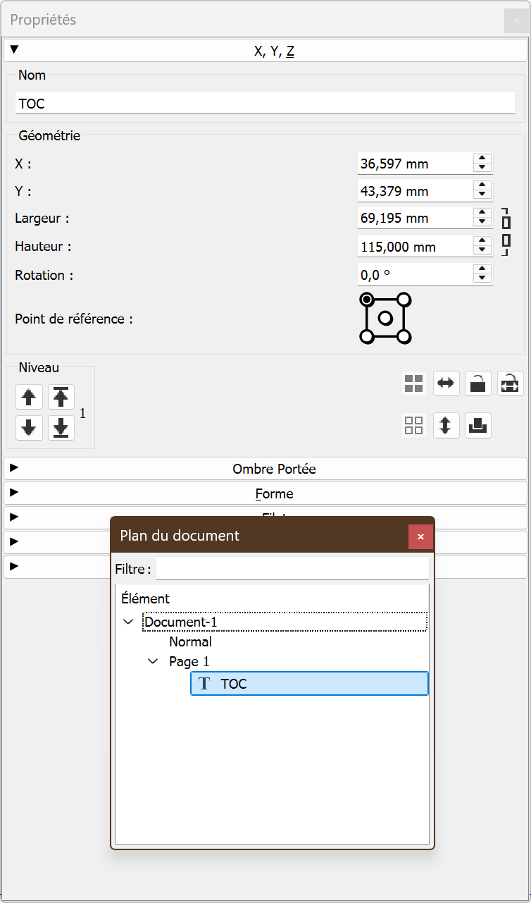 Propriete plan du document